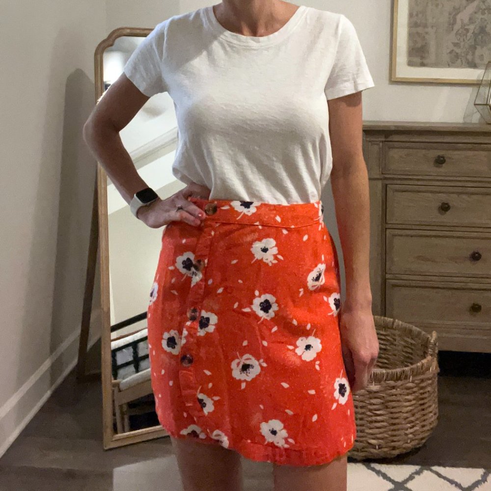Jun & Ivy Skirt Floral Bright Orange, Size Small